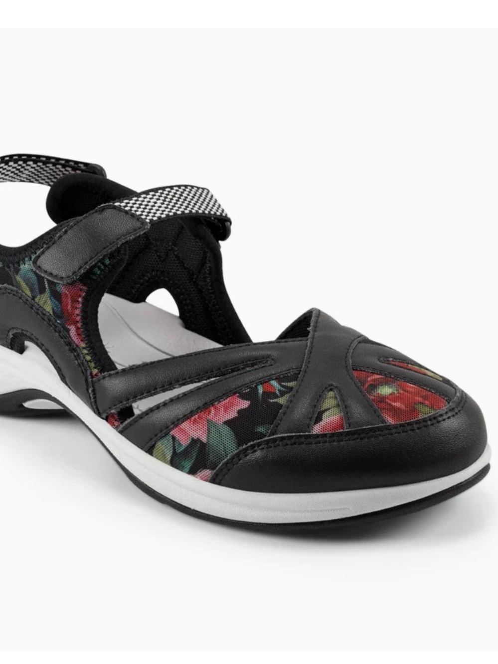 Easy Spirit splash flat hiking sandals black leather floral size 9.5W (wide) new